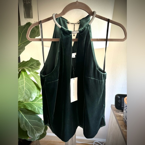 Veronica Beard Green Velvet Blouse. Halter Top / Size 6- New With Tags - Picture 1 of 3